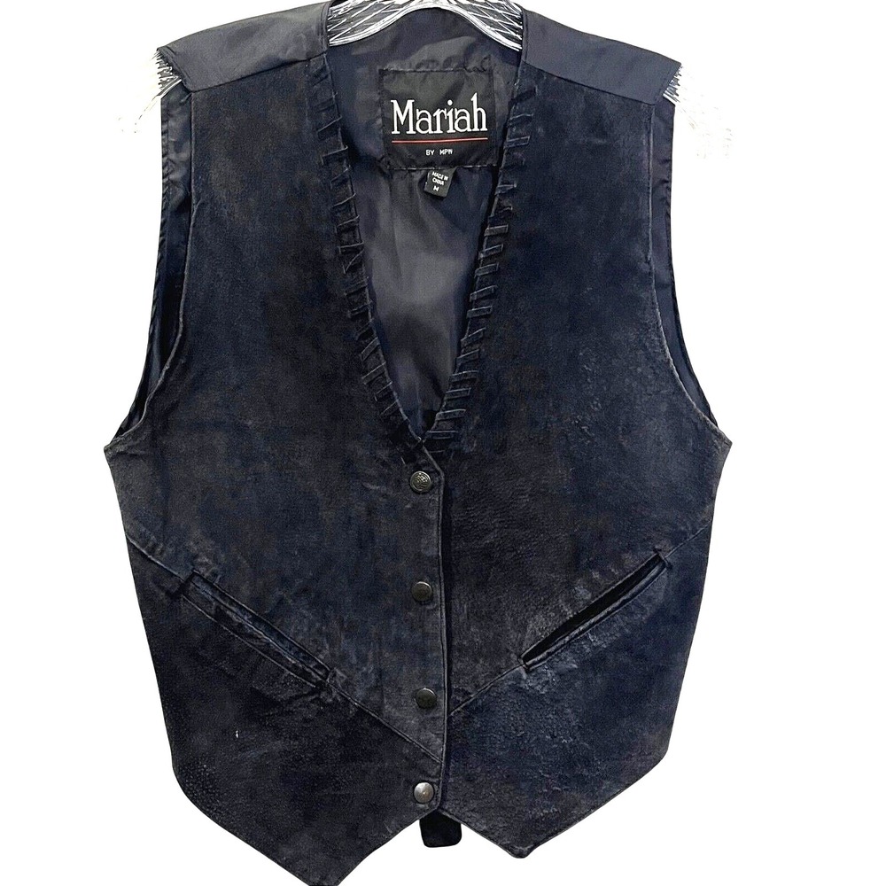 Vtg Mens Western Suede Vest Medium Cowboy Biker‎ 90s Snap Rodeo Heritage Moto